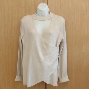 +SZ NWT LS Cream Sparkle V Neck Top SZ 1X By blue sol